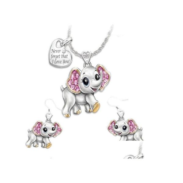 Série animale Combinaison Bijoux Costume Belle Éléphant Abeille Coccinelle Hibou Pendentif Collier Boucle D'oreille Je T'aime Pour Livraison Directe Dhpgk