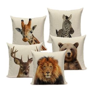 Housse de coussin série animaux, taie d'oreiller en lin, décoration de maison, tigre, éléphant, singe, décoration de canapé