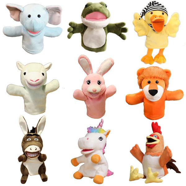 Animal suave peluche juguete mano dedo marioneta cuentos de hadas muñeca cospaly peluche conejo rana unicornio educativo kawaii bebé juguetes 231220