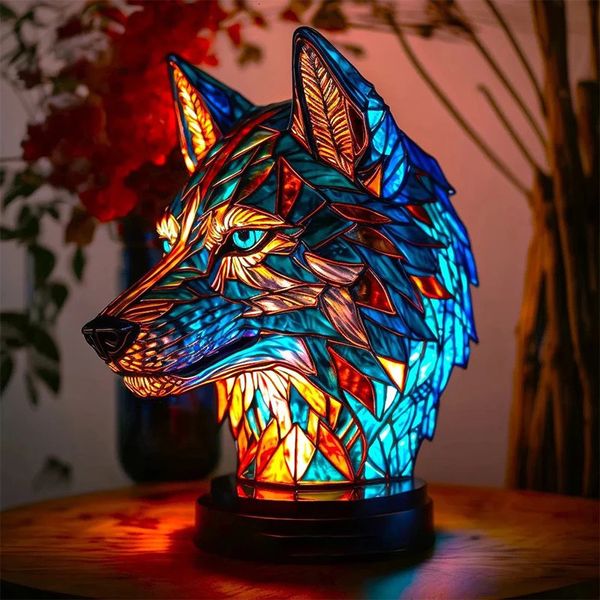 Animal Table Lamp Series Taked Glowing Cat Dragon Wolf Horse Choux Dolphin Turtle Elephant Sirène Night Light 231227