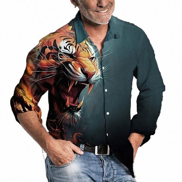 Camisas de tigre animal para hombres 3D Impreso Street Designer Sudaderas de alta calidad LG Camisas de manga suelta Blusa de gran tamaño N4Nf #