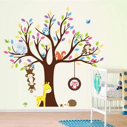 Dierlijke Boom Muursticker Aap Giraffe Uil Eekhoorn Decals Dierentuin Wallpapers voor Kinderkamers Decoratie Kinderen Meisje Geschenken