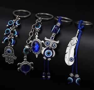 Dieren Turtle Owl Palm Evil Eyes Key Rings Keychain Glass Keyring Glass Blue Eye Pendant Ornament Keychains Party Gift