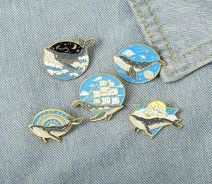 Animal baleine voilier planète Cowboy épingles géométrique lune étoile vague Badge accessoires unisexe dessin animé vêtements collier sacs broches Or5445325