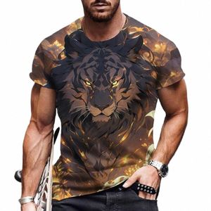 Animal Wolf Print T-shirt pour hommes d'été polyester col rond lâche manches courtes streetwear surdimensionné t-shirts hauts décontractés t-shirts O0H8 #