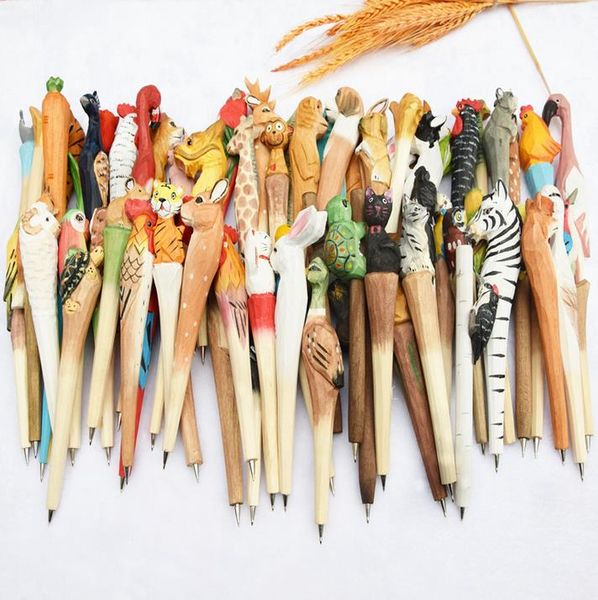 Sculpture en bois d'animaux stylo à bille créatif stylos à bille en bois sculpture à la main étudiant stylo à bille livraison gratuite