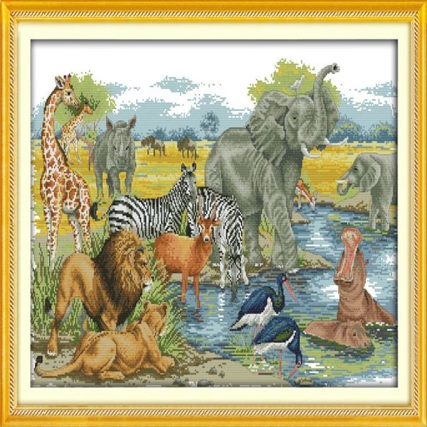 Paysage du monde animal fait à la main, outils d'artisanat au point de croix, ensembles de broderie, impression comptée sur toile DMC 14CT 11CT, décoration d'intérieur 267d