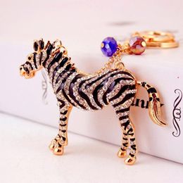 Dier Zebra Horse Key Chain Pendant Car Keychain Accessories Rhinestone Email Drupolie Legering Keyring Ring Holder Fashion Women B156Q