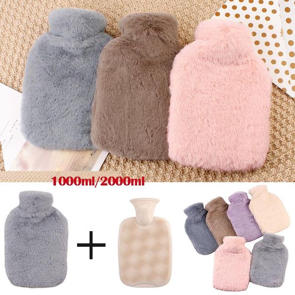 Animaux 1000/2000 ml en peluche fausse fourrure Hand plus chaude Bouteille d'eau chaude purement naturel en caoutchouc de couverture gris gris confortable