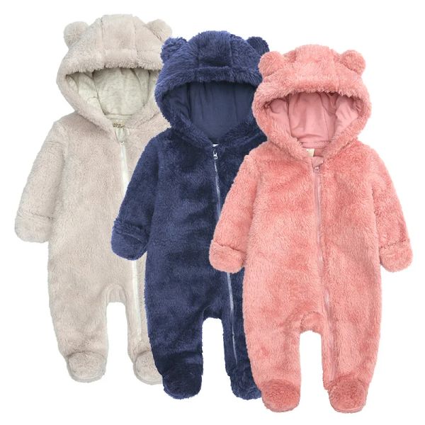 Animaux 2022 Nouveaux vêtements d'hiver en peluche Velvet bébé grenouillères garçons filles cagoule à capuchon zippé noir tenue de flanelle nouveau-née