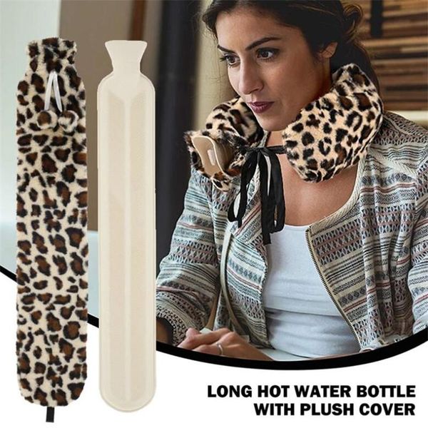 Animaux 2L Extra Long Water Bottle Faux Fur Couvercle amovible Bandage Léopard Plux Mands chauds Sac à eau chaude avec des cadeaux de couverture en tissu