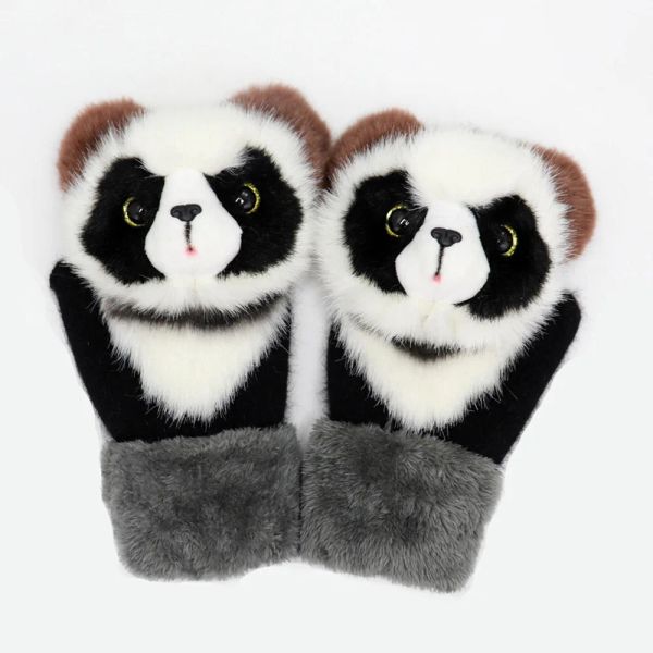 Animaux 815 ans Gants enfants hivernaux chauds doux panda fourrure tricot mittens enfants aldult gants pelures épais mignons chat tactile gants