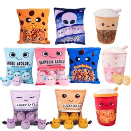 Dieren knuffel Pudding Bag Candy Tas Pluche Mini Balls of Cookie Puff Newt Axolotl Yellow Duck Blue Yellow Cats Food Plush Pillow LT0043