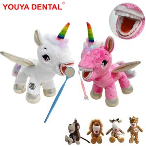 Animaux dentisterie dentaire en peluche pour enfants mignon unicorne en peluche jouet en peluche minuscule lion singe giraffe animal soft poupées dentiste cadeau