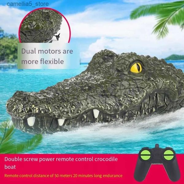 Animaux Électriques/RC Animaux Simulation Crocodile Tête Bateau Bateau Jouet 2.4G Télécommande Blague Jouets avec une Distance de 50 Mètres Parodie d'eau