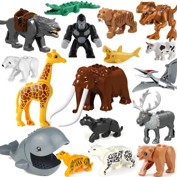 Animales Figuras de tiburón Tigre Dinosaurios Bloelo de construcción de modelos Wolf Bear Accesorios de mono Monkey Ladrillos Juguetes de bricolaje Regalos para niños