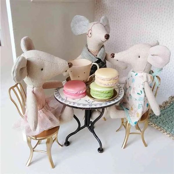 Animaux faits à la main coton lin souris poupée Mini cirque Clown lapin tissu confort jouets pour enfants cadeaux maison de poupée meubles accessoires 210