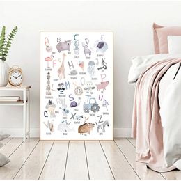 Animaux Illustration apprentissage peintures enfants chambre décor Alphabet affiche numéro éducatif toile peinture pépinière mur Art impressions Woo