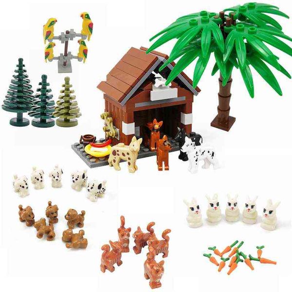 Animales MOC lindos perros gato Lobo tigre figuras modelos Juguetes de bloques de construcción para niños montar animales niños regalos ladrillos clásicos Y1130