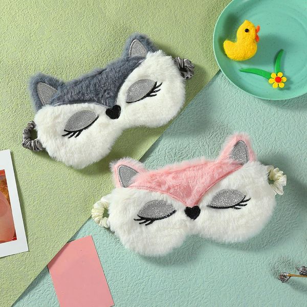 Animaux en peluche anime couchage masque pour les yeux bandés les bandeaux mignons Fox Kids Sleep Mask Cartoon 3D Couverture oculaire Femmes Travel Eye Band Shade Reyepatch