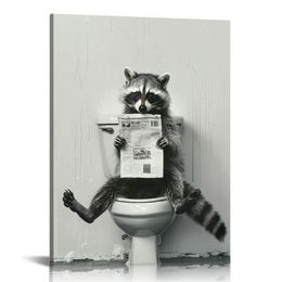 Animaux Affiches drôles raton laveur assis dans des photos de toilette