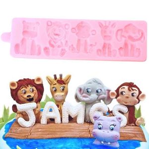 Dieren Siliconen Mold Elephant Lion Bear Giraffe Aap Cupcake Topper Fondant Cake Decorating Gereedschap Snoep Klei Chocolade Mold 211110