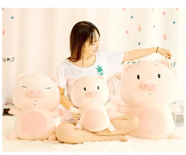 Animaux Squishy Hug Pig Poulotte de toys en peluche couchée 50 cm les yeux en peluche jouet cochon vert animaux roses doux pelues à la main