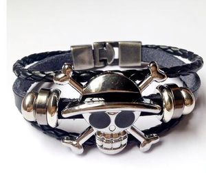 Animatie rondom de Zee Dieven Zeilen Cap Skull Logo Geweven Lederen Armband Armband Mannen en Vrouwen Gift Opties