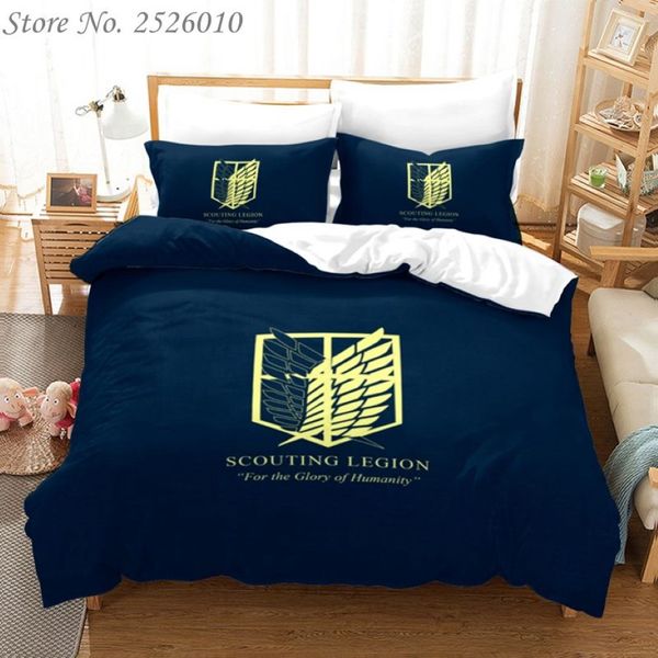 Anime 3D Attaque sur Titan Ensemble de literie imprimé King Housse de couette Taie d'oreiller Housse de couette Adulte Enfants Literie Linge de lit 03 C102209C