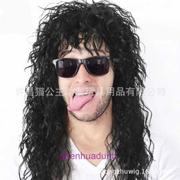 Anime 70S Style Rock Black Long Coil Coiffre Cos Fluffy Mens Wig