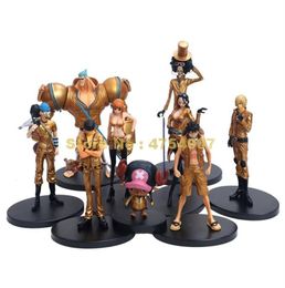 Anime 9pcs Set One Piece Film Gold Sanji Luffy Chopper Zoro Nico Nami Robin Usopp Brook Franky Action Figura Toy Y200421270T4138207