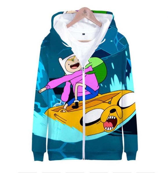 Anime Adventure Time Finn y Jake Impresión 3D Zip Up Mujeres Hombres Sudadera con capucha Hip Hop Manga larga Cosplay Cremallera Chaqueta con capucha 3787996