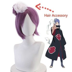 Anime Akatsuki Konan perruque violette Cosplay cheveux résistants à la chaleur + bonnet de perruque + accessoire de cheveux Halloween fête jeu de rôle accessoires Y0903