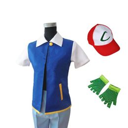 Anime Ash Ketchum Trainer Costume Halloween Cosplay Unisesen Shirt Veste Gants Hat6993712