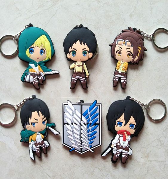 Anime attaque sur Titan Eren Cosplay porte-clés en caoutchouc souple Mikasa Levi ailes de la liberté symbole enfants porte-clés bibelot cadeau 30PCSLOT3825422