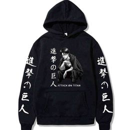 Anime Attack on Titan Levi Ackerman Print Moletom Com Capuz Masculino Feminino Desenho Animado Pulôver Harajuku Roupas Casuais Com Capuz Y220702