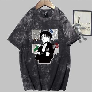 Anime-aanval op Titan T-shirt Korte mouw O-hals Casual Tie Dye Uniex Y0809