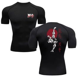 Anime baki print compressie t-shirts voor mannen gym workout fitness running zomer korte mouw top tee snel droge atletiek t-shirt 240410