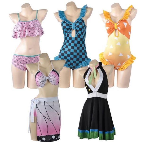 Anime Maillot de bain Shinobu Maillot de bain Cover Up Party Cosplay Costumes Demon Slayer Bikini Summer Maillots de bain japonais pour fille Femmes XS-3XL Plus Size