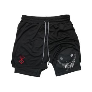 Anime Berserk Running Shorts Men Fitness Gym Training 2 in 1 Sports Quick Dry Workout Jogging Double Deck Summer 240513
