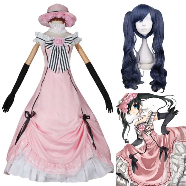 Anime noir majordome Ciel fantôme ruche sourire Cosplay Costume Halloween pour femme Lolita vêtements jupe soutien perruque chapeau ensemble cosplay