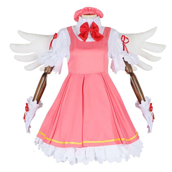 Costume de dessin animé Cardcaptor Kinomoto Sakura, robe de Cosplay, uniforme de Combat, jupe et accessoires d'ailes, tenues de demoiselle d'honneur