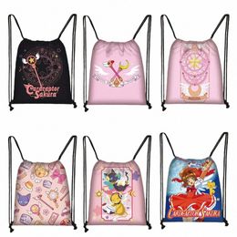 Anime Cardcaptor Sakura Drawstring Tassen Cute Girls Opslag Schoudertas voor reis Tiener Daypack School Backpack Shoes Holder Z3QA#