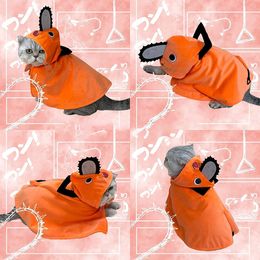 Anime kettingzaag man pochita mantel kat en hondenkleding cape cape cute kitten puppy uniform huisdieren oranje outfits kleding