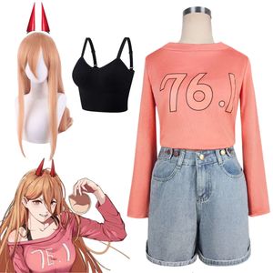 Anime Kettingzaag Man Power Cosplay Casual Vrouwen Kleding Shorts Power Pruik Hoorn Tanden Rollenspel Halloween Carnaval Party Kledingcosplay