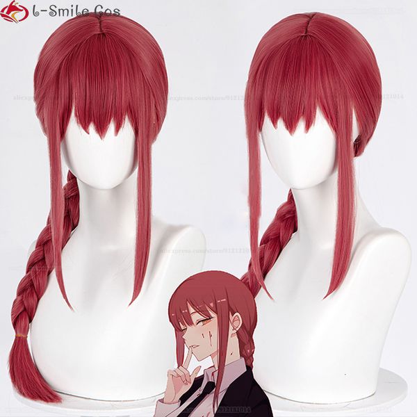 Anime Chainsaw Man Red Traided Res résistant à la chaleur Synthétique Hair Party Makima Wigs Cosplay Wig Cap 230824