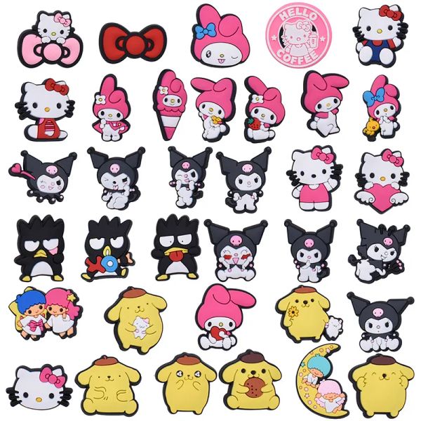 Anime charmes en gros souvenirs d'enfance kuromi mélodie rose arc chats drôle cadeau dessin animé charmes accessoires de chaussures pvc décoration boucle BJ