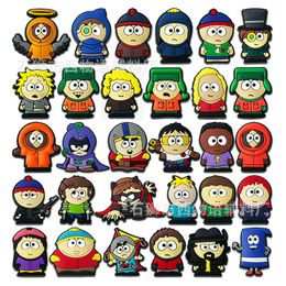 Anime charmes groothandel South Park 46 kleuren jeugdherinneringen grappig cadeau cartoon charmes schoenaccessoires pvc decoratie gesp zacht rubber klomp charmes