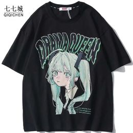 Anime collège T-shirt hommes dessin animé fille imprimé col rond Streetwear mode japonaise hommes été coton T-shirt hauts