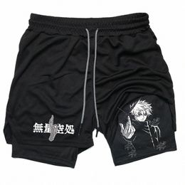 Anime Compri Shorts Vêtements de sport d'été Hommes GYM 2 en 1 Entraînement Entraînement Homme Fitn Sport Shorts D5SY #
